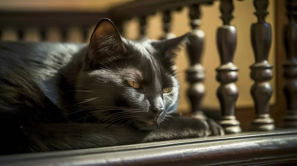 Милий Таббі Будинок Кіт Лежить Теплому Сонячному Світлі Біля Вікна — стокове фото