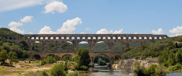 Velho Aqueduto Romano Pont Gard Perto Nimes França Outro Lado — Fotografia de Stock