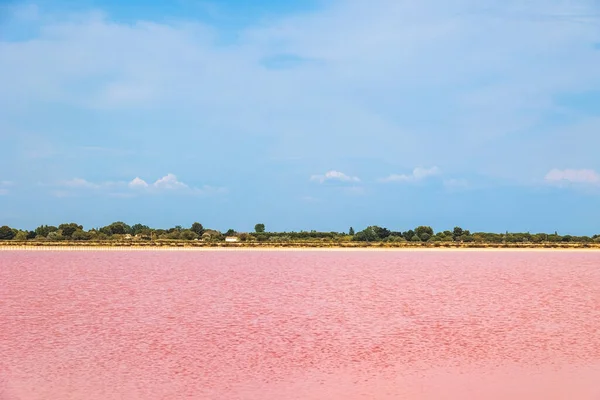Blick Über Die Rosafarbenen Salinen Der Salzproduktion Der Nähe Der — Stockfoto