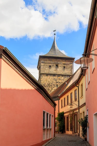 stock image Historical old town of the district town Lichtenfels on a day with blue sky and cumulus clouds, Germany, Lichtenfels, 29.July.2023