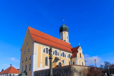 Baroque church St. Stefan in Geltendorf in Bavaria with blue sky