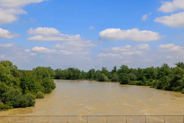 stock image Bridge over the Lech between Mering and Konigsbrunn in Germany near Augsburg after the flood of the century in June 2024