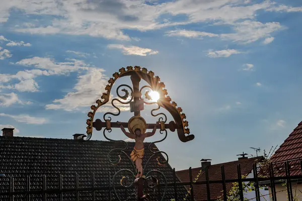 stock image Wrought-iron cemetery cross with the Christian motiv in a cemetery, Germany, Puch, 20.7.20245