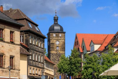 Historical old town of the district town Lichtenfels on a day with blue sky and cumulus clouds, Germany, Lichtenfels, 29.July.2023 clipart