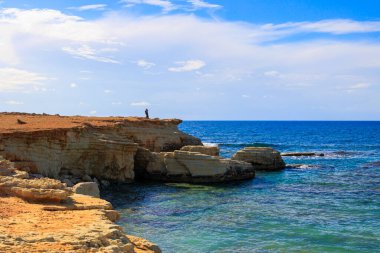 Kıyı şeridi, Paphos Kıbrıs Açık Mavi Deniz