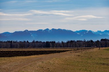 Diesen am Ammersee, Almanya 'da Çıplak Ağaçlar ve Mavi Gökyüzü ile Bavyera Kırsal Arazisi, 9 Mart 2025