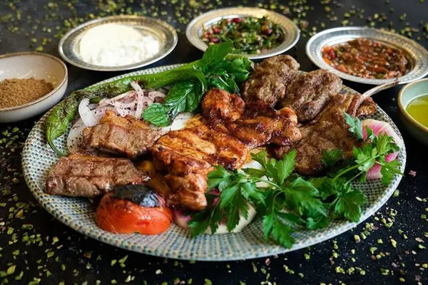 turkish food arabic with traditional meat, rice and vegetables.
