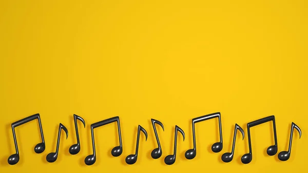 Black music notes on yellow background. Modern design for music event or festival. 3D rendered image