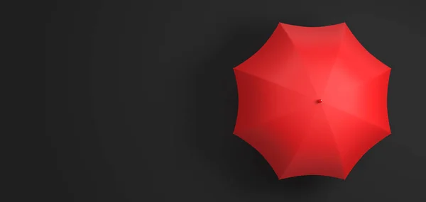黒の背景に赤い傘 トップビューパラソル 3Dレンダリング画像 — ストック写真