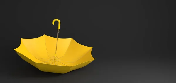 Желтый Зонтик Лежит Вверх Ногами Черном Фоне Рендеринг Изображения — стоковое фото
