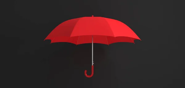 Parapluie Rouge Ouvert Sur Fond Noir Parasol Vue Face Concept — Photo