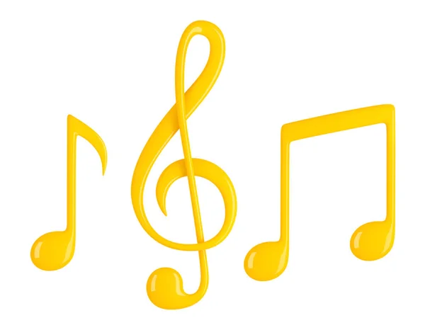 现实的矢量三重清晰和音乐笔记 3D黄色音乐符号集 — 图库矢量图片