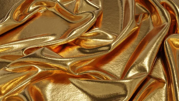 Golden metallic cloth with folds and creases. Luxury background. 3D rendered image