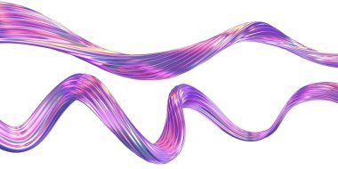 Soyut metalik akış eğrisi ayarlandı. İzole edilmiş yanardöner kurdele. 3D hazırlanmış sanat