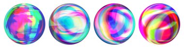 Colorful reflective sphere set isolated on white background. Futuristic modern elements for technology design. 3D rendering