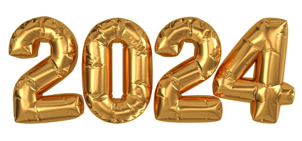 2024年新年设计元素 孤立膨胀的金色气球的数量 3D渲染 — 图库照片#
