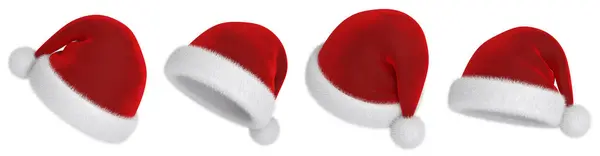 Velvet Red Santa Hat White Fur Tassel Isolated Elements Christmas — Stock Photo, Image