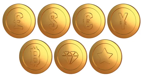 Monedas Oro Con Símbolos Monedas Elementos Para Diseño Cambio Divisas — Foto de Stock