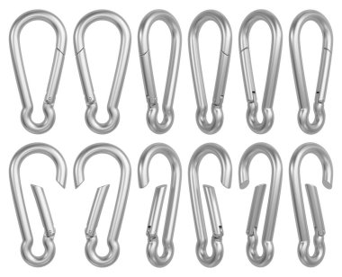 Çelik karabina farklı açılarda ayarlanmış. 3B oluşturulmuş resim