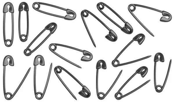 Realistic Open Closed Black Sewing Safety Pin Different Positions Rendered — Stock Photo, Image