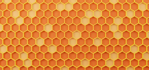 Cartoon Honeycomb Yellow Background Geometric Hexagon Pattern Rendering — Stock Photo, Image