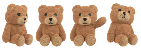 Sitzender Teddybär Mit Kuscheltier Und Knopfaugen Gerenderter Plüsch Zeichensatz — Stockfoto