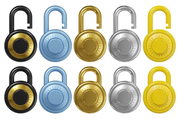 Closed Open Code Padlock Set Different Position Privacy Protection Concept — Stock Photo, Image