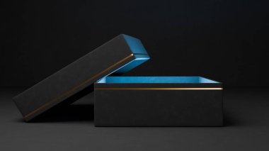 İçinde gizemli bir ışık parlayan kara kutuyu aç. 3B görüntüleme.