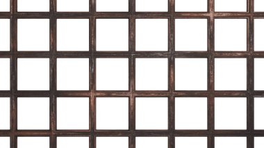 Old rusty metal prison bars with square cells. 3D rendering