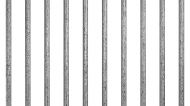 Old dirty metal prison bars. Isolated iron rods background. 3D rendering