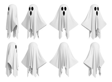 Farklı açılardan izole edilmiş çizgi film karakteri. 3B görüntüleme