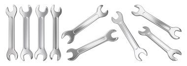 Çürümüş gerçekçi krom anahtarlar birden fazla açıdan ayarlanmış. 3B görüntüleme