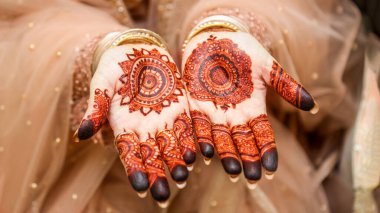 Üzerinde mücevher ve kına olan Desi Gelinin Güzel Elleri. 