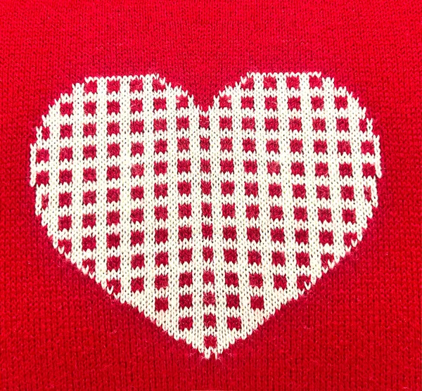 Heart Red Background Knitted Fabric Pattern Scheme Knitting Needlework Shape — Stock Photo, Image