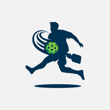 Bir erkek piklebolcu siluetinin vektör grafiği ve reklam, logo, afiş, sosyal medya paylaşımı vs. için hareketli bir top.