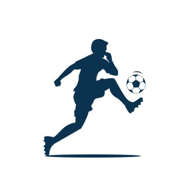 Beyaz arkaplanda izole edilmiş futbolcu siluetinin vektör grafiği