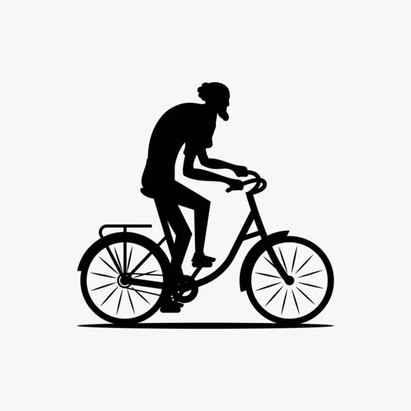 Silhouette Old Man Cycling Happily — Stock Vector
