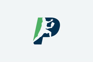 Pickleball logosu P harfinin kombinasyonu ve bir yankesicinin silueti.