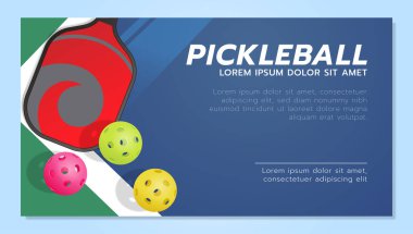 Pickleball pankart şablonu ile kürek ve 3 top.