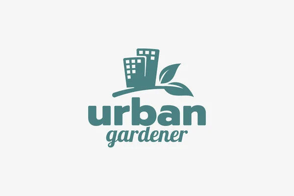 Logotipo Del Jardinero Urbano Con Una Combinación Edificios Planta Como — Vector de stock