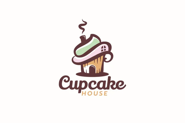 Cupcake House Logo Mit Einer Kombination Aus Einem Cupcake Und — Stockvektor