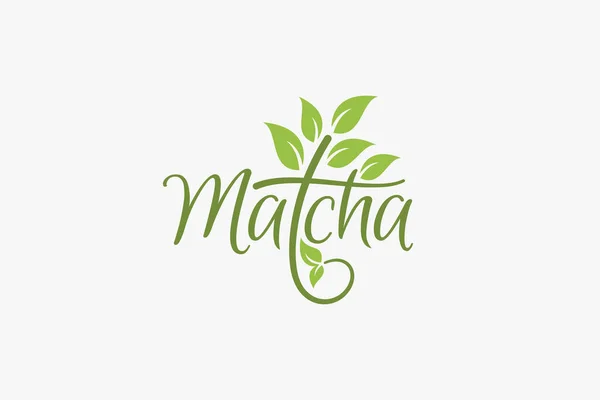 Logotipo Matcha Con Hermosas Letras Matcha Hojas Natural — Vector de stock