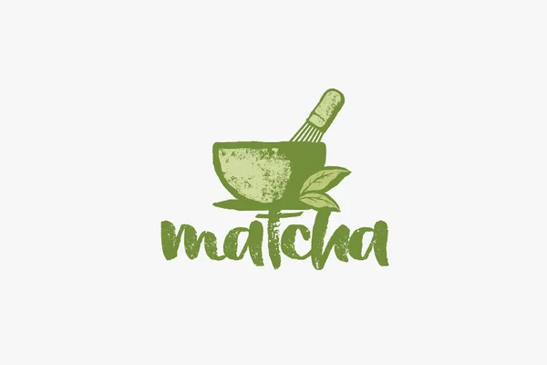 Logotipo Matcha Con Una Combinación Una Taza Matcha Batidor Hojas — Vector de stock