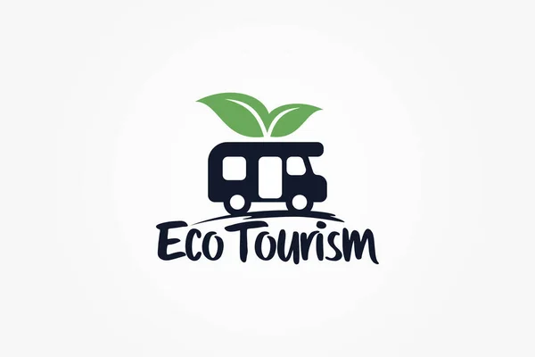 生态旅游标志与旅行车和离开的结合 — 图库矢量图片