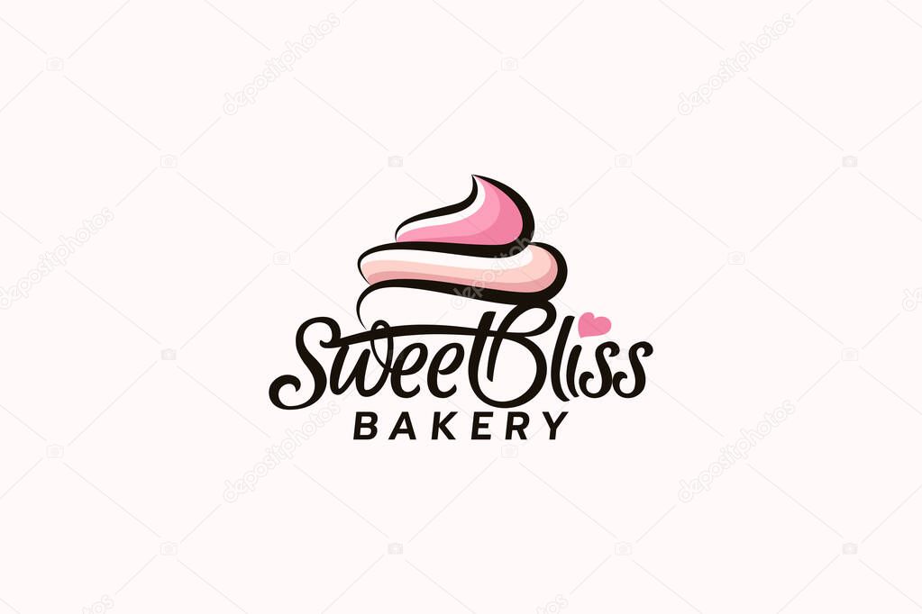 Sweet bliss bakery logo with a combination of beautiful sweet bliss lettering and sweet cake topping.