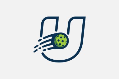 Pickleball logosu ve harf u kombinasyonu ve hareket eden bir top herhangi bir iş için sırada özellikle picleball dükkanları, picleball antrenmanları, kulüpler, vs..
