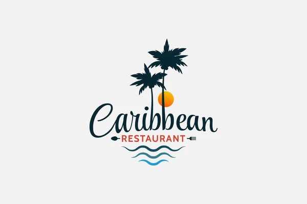 Logo Del Restaurante Caribeño Con Una Combinación Letras Hermosas Palmeras — Vector de stock