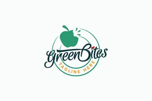 Logotipo Mordidas Verdes Com Uma Combinação Letras Bonitas Maçã Forma —  Vetores de Stock