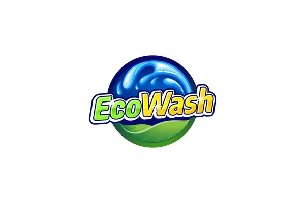 Logotipo Lavagem Ecológica Com Uma Combinação Folhas Respingos Água Bolhas — Vetor de Stock