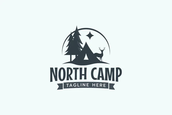 Логотип Северного Лагеря Сочетанием Палатки Сосны Оленя Северной Звезды Любого — стоковый вектор